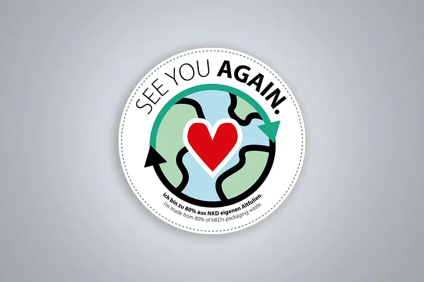 Logo "See you again" Weltkugel mit einem roten Herz in der Mitte